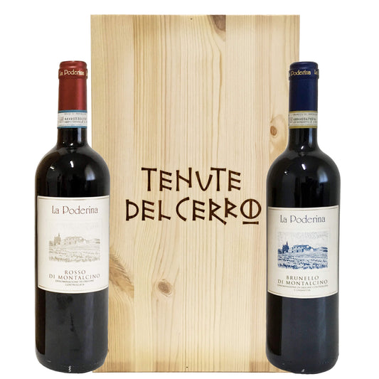 Brunello di Montalcino DOCG 2018 + Rosso di Montalcino DOC 2022 - La Poderina, Tenute del Cerro (cassetta di legno)